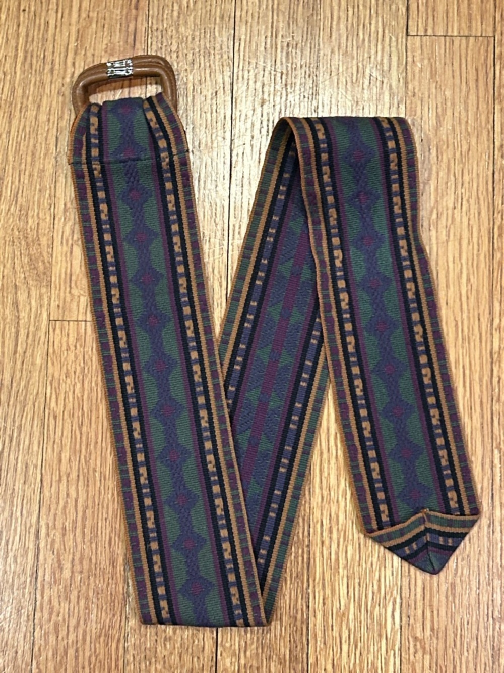 Lands' End Multicolor Striped Fabric Belt in Green, Purple & Mustard Size Medium